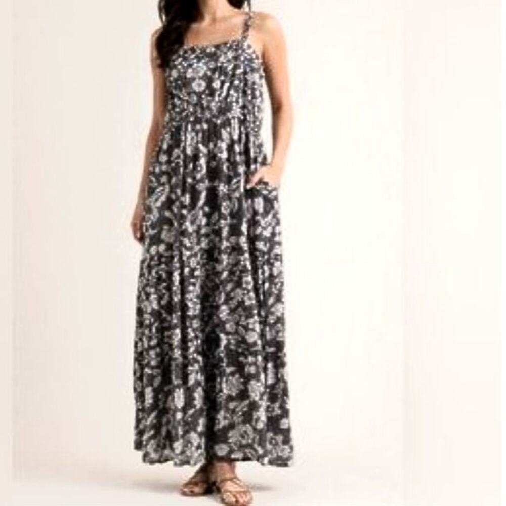Keren Hart EUC sleeveless maxi floral maxi dress summer spring Large gray white